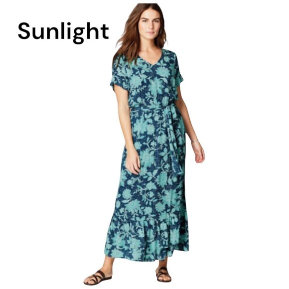 J. Jill Women Navy Blue & Teal Floral Maxi Dress SZ XL - Picture 1 of 15